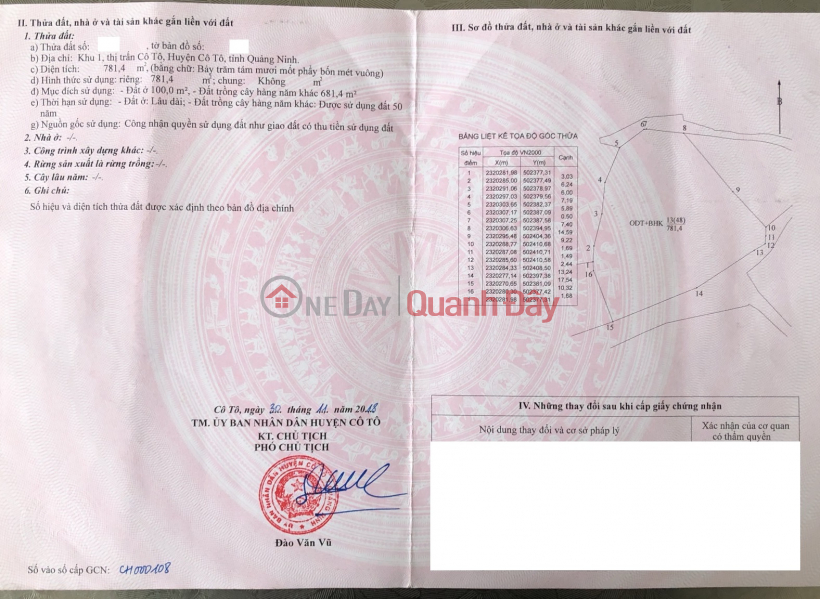 Land for sale in Co To town, Quang Ninh province, 781.4m2, fully residential land, suitable for building a homestay or resort., Vietnam Sales đ 15 Billion