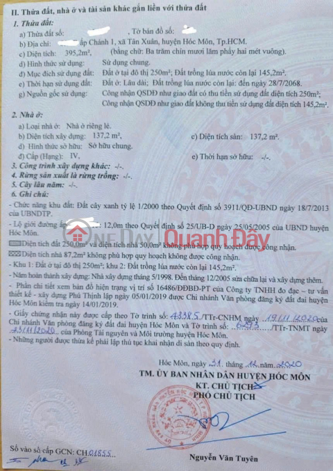 Chính Chủ Cần Bán Lô Đất Kèm Nhà Tại Xã Tân Xuân, Hóc Môn, Hồ Chí Minh _0