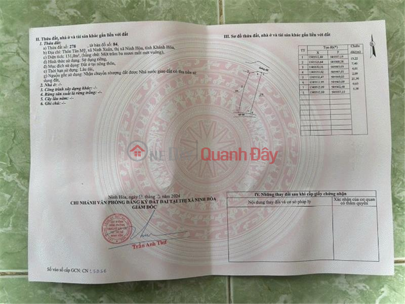 BEAUTIFUL LAND - GOOD PRICE - QUICK SALE OF LAND PLOT IN Ninh Xuan Commune - Ninh Hoa Town - Khanh Hoa Province Sales Listings