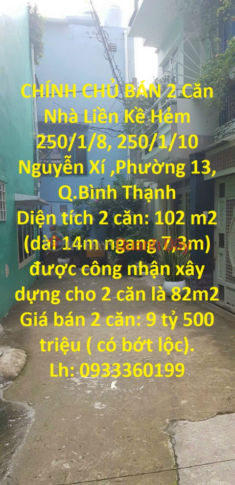 CHÍNH CHỦ BÁN 2 Căn Nhà Liền Kề Đường Nguyễn Xí, Phường 13, Q. Bình Thạnh, TP. HCM _0