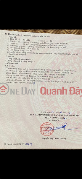 NHÀ CHÍNH CHỦ - 5 TẦNG MỚI XÂY - Tổ 5, Phường Vĩnh Hưng, Quận Hoàng Mai, Hà Nội Niêm yết bán