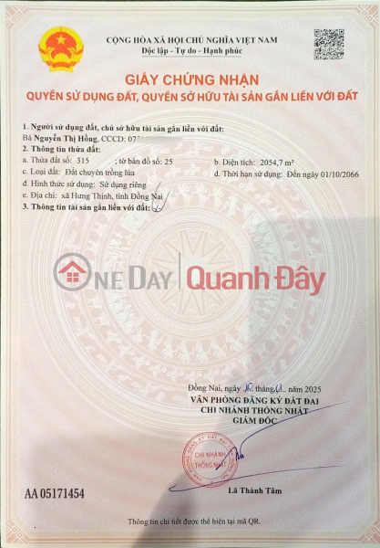 ĐẦU TƯ SINH LỜI - CHÍNH CHỦ BÁN 2 THỬA ĐẤT LIỀN KỀ TẠI Xã Hưng Thịnh, Đồng Nai Niêm yết bán