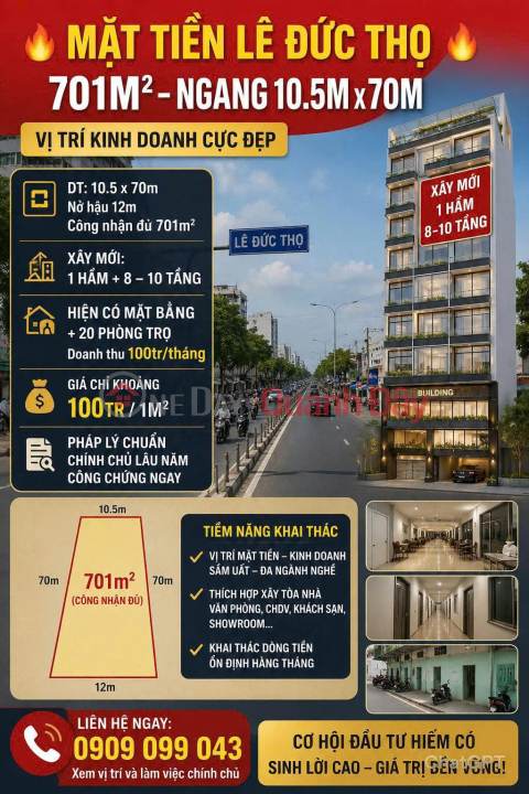 LE DUC THO STREET FRONTAGE – 701M² WIDE 10M, REAR WIDTH 12M _0