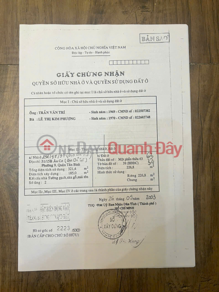 Property Search Vietnam | OneDay | Nhà ở Niêm yết bán Chính Chủ Bán HXH Âu Cơ, Phường 9, Tân Bình: 8.5x24.14m, Giá Tốt Nhất Thị Trường Chỉ 27.5 Tỷ!