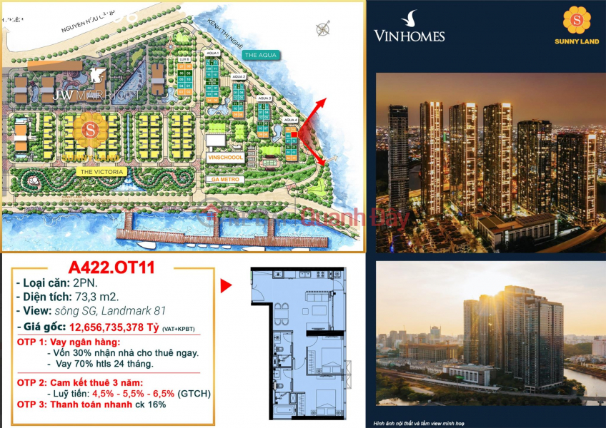 Urgent sale of 2 bedroom apartment Vinhomes BaSon District 1, River View and Landmark 81 for only 10.6 billion Sales Listings