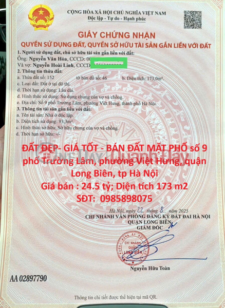 BEAUTIFUL LAND - GOOD PRICE - LAND FOR SALE ON TRUONG LAM STREET, LONG BIEN DISTRICT, HANOI CITY Sales Listings