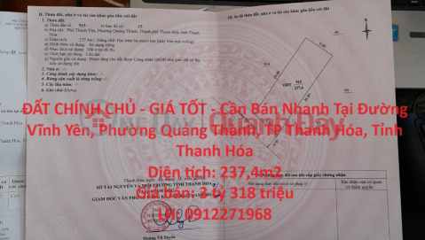 ĐẤT CHÍNH CHỦ - GIÁ TỐT - Cần Bán Nhanh Tại Phường Quảng Thành, TP Thanh Hóa _0