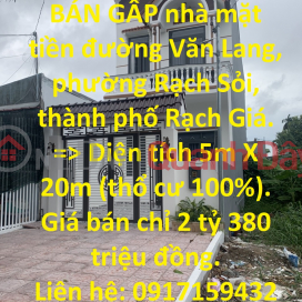 BÁN GẤP nhà mặt tiền đường Văn Lang, phường Rạch Sỏi, thành phố Rạch Giá. _0