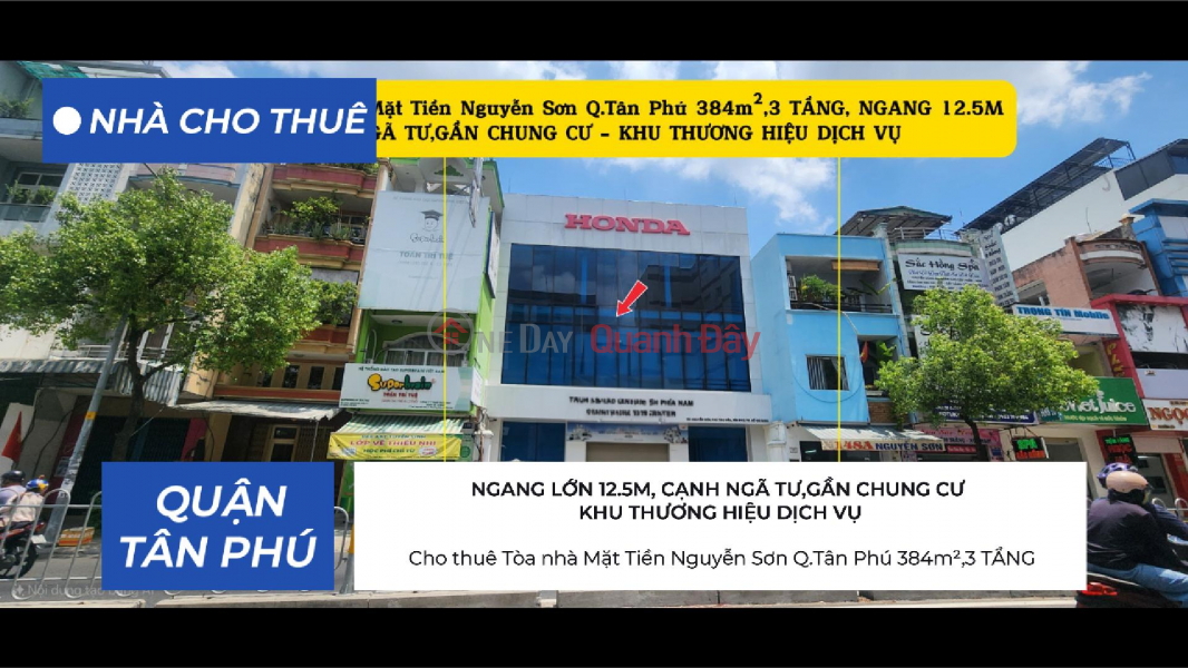 Building for rent on Nguyen Son Street, Tan Phu District, 384m², 3 floors, 12m frontage - next to the intersection. Rental Listings