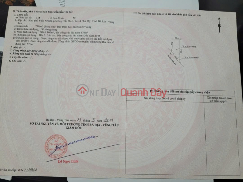 ĐẦU TƯ SINH LỜI - Chính Chủ Bán Lô Đất view Suối Nhum, phường Hắc Dịch, thị xã Phú Mỹ, BRVT Niêm yết bán