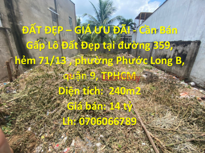 ĐẤT ĐẸP – GIÁ ƯU ĐÃI - Cần Bán Gấp Lô Đất Đẹp tại quận 9, TPHCM Niêm yết bán