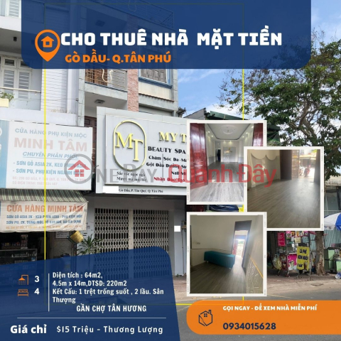 Cho thuê nhà Mặt Tiền Gò Dầu 64m2, 2 Lầu,15 triệu _0