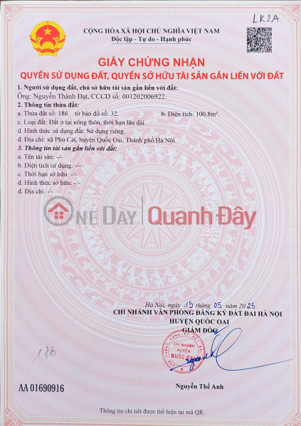 Property Search Vietnam | OneDay | Nhà ở | Niêm yết bán, Đất nền Láng Hòa Lạc giá 2.4 tỷ, diện tích 100m2 – sát khu CNC, gần Đại học Quốc Gia Nguyễn Hùng BĐS -