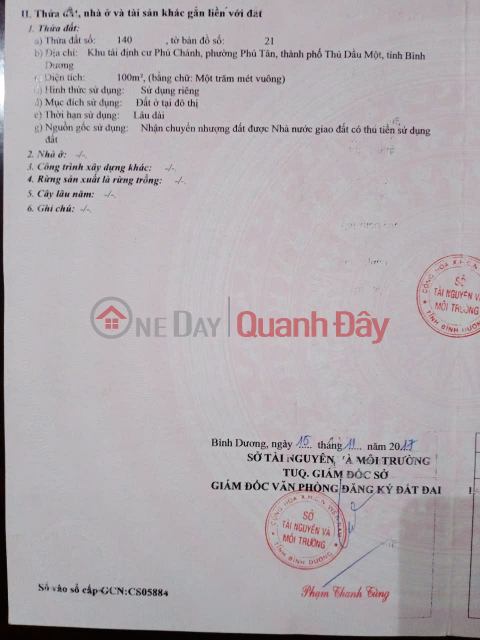 ĐẤT ĐẸP - GIÁ TỐT - Bán Đất Khu TĐC Phú Chánh, P Phú Tân, TDM, BD nay là P Bình Dương, Tp.HCM _0