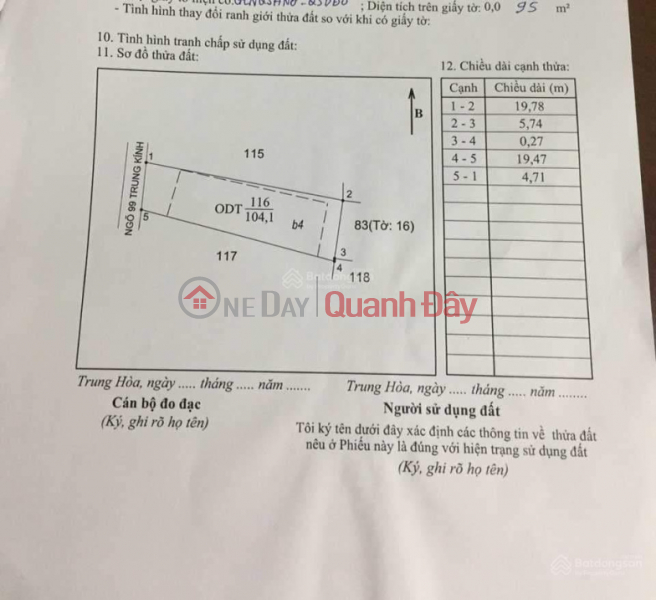 Property Search Vietnam | OneDay | Residential Sales Listings | Land for sale in Trung Kinh, Cau Giay town, shallow alley, 95m2 (actual 104m2) x MT4.8m. Price 16 billion with TL