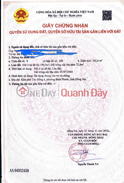 Owner selling a beautiful plot of land in a prime location in the center of Dong Xoai, Dong Nai City - Price under 6.5 billion VND. Sales Listings