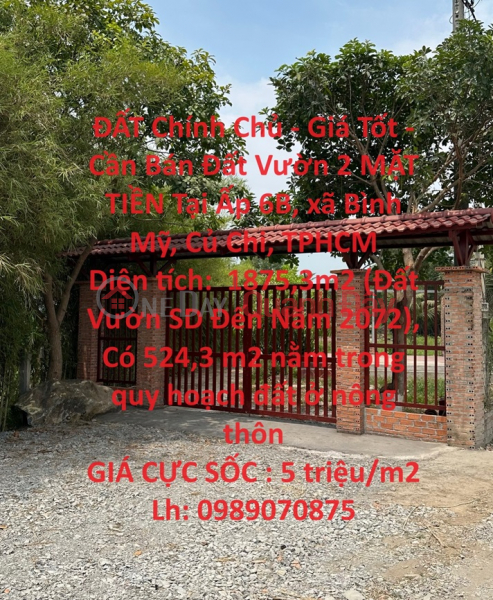 LAND By Owner - Good Price - Garden Land For Sale With 2 Front Facades In Hamlet 6B, Binh My Commune, Cu Chi, HCMC Sales Listings