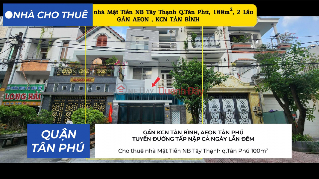 House for rent, main street frontage, Tay Thanh Ward, Tan Phu District, 100m², 2 floors - near AEON Mall - 29 million VND. Rental Listings