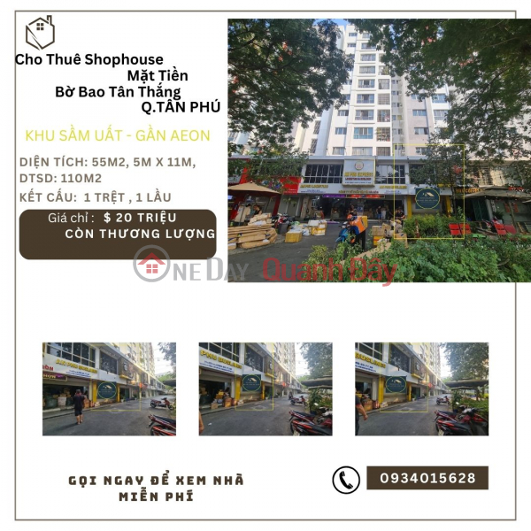 Shophouse for rent, Bo Bao frontage, Tan Thang, 55m2, 1st floor, close to AEON Rental Listings