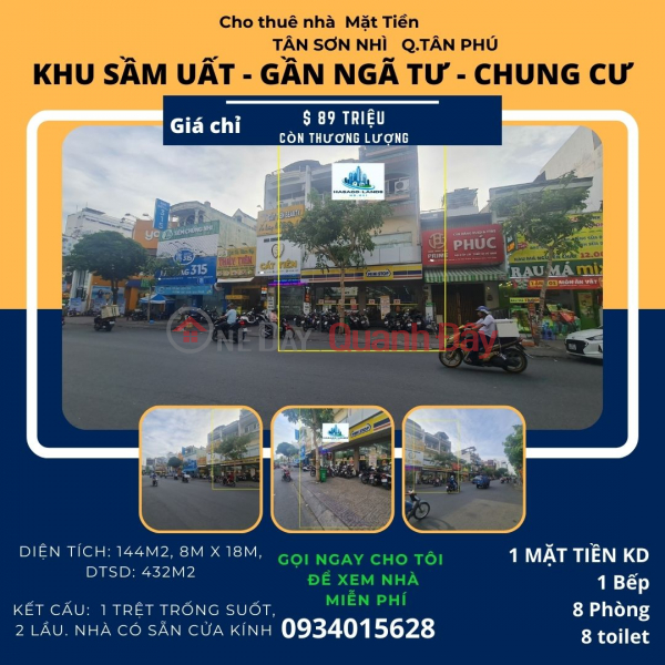 CỰC HIẾM - Cho thuê nhà mặt tiền Tân Sơn Nhì 144m2, 2Lầu - NGAY NGÃ TƯ Niêm yết cho thuê