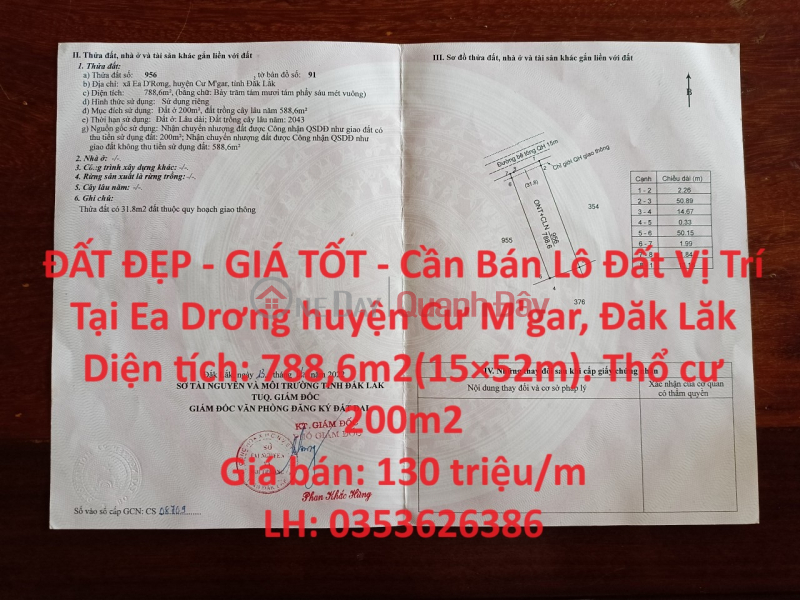 ĐẤT ĐẸP - GIÁ TỐT - Cần Bán Lô Đất Vị Trí Tại Ea Drơng huyện Cư M\'gar, Đăk Lăk Niêm yết bán