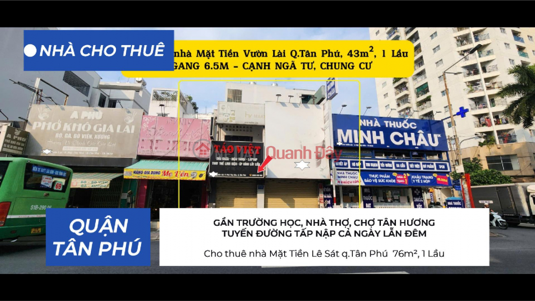 House for rent on Vườn Lài street, Tân Phú district, 43m² - near intersection and apartment building - 18 million VND. Rental Listings