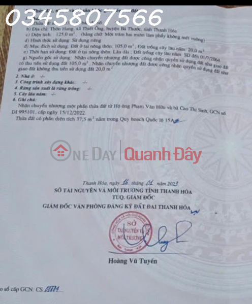 LAND ON NATIONAL HIGHWAY 15A – PRICE ONLY 535 MILLION VND Thiet Ong Commune, Thanh Hoa Vietnam Sales đ 535 Million