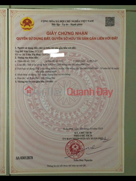 PRIME LAND – GREAT PRICE, URGENT SALE BY OWNER in Lang Minh Commune, Xuan Loc District, Dong Nai Province Sales Listings