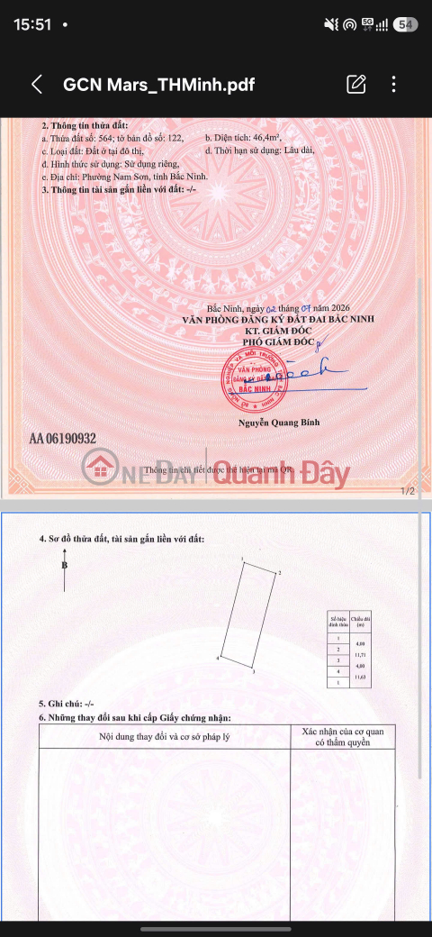 Bán đất đường Tam Giang, TP Bắc Ninh, 46,4m2, nhỉnh 1 tỷ, miễn TG _0