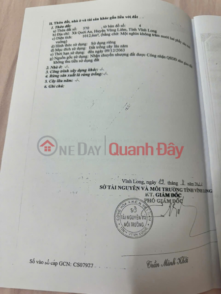 ĐẤT ĐẸP - GIÁ TỐT - Bán Đất Mặt Tiền Đường Tỉnh 901- Quới An - Vũng Liêm, Vĩnh Long Niêm yết bán
