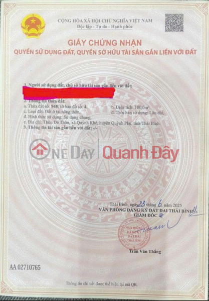 Property Search Vietnam | OneDay | Residential, Sales Listings LAND IN QUYNH KHE, 100M², 5M FRONTAGE, PRICE 1.66 BILLION VND