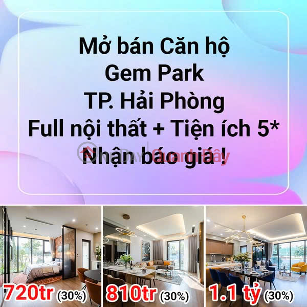 GEM PARK HAI PHONG – INVESTMENT IN “KOREAN STANDARD” APARTMENTS FOR RENT IN THE NORTH. Only from 600 million to own an apartment immediately Sales Listings