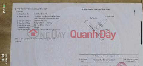 Bán lô đất Tân Thành – Dương Kinh – Giá 2,x tỷ Ngõ thông 5m Hàng hiếm khu dân cư ZALO 0567 222 555 _0