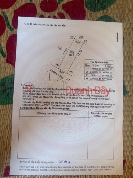 đ 10 triệu, CHÍNH CHỦ BÁN LÔ ĐẤT 86,3M TẠI HOÀNG VĂN THỤ-CHƯƠNG MỸ-HÀ NỘI