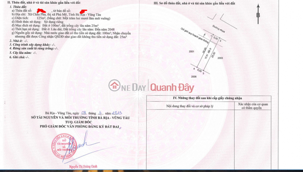 Bán lô đất TX Phú Mỹ 125m2 TC 100m2 - SHR -Giá chỉ 1 tỷ 300 triệu Niêm yết bán