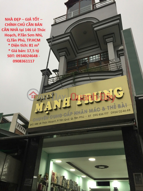 NHÀ ĐẸP – GIÁ TỐT –CHÍNH CHỦ CẦN BÁN CĂN NHÀ tại 146 Lê Thúc Hoạch, P.Tân Sơn Nhì, Q.Tân Phú, TP.HCM _0