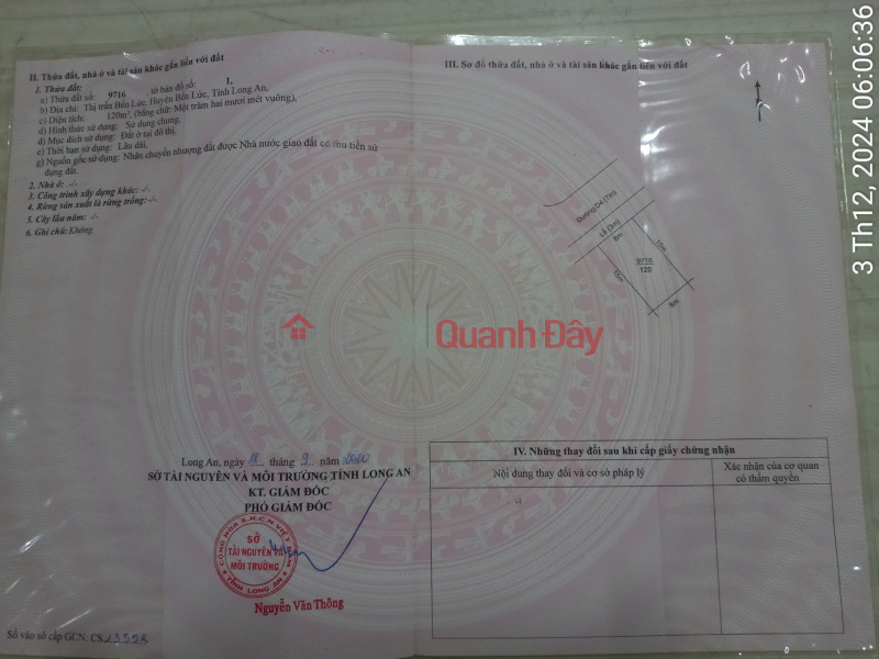 đ 2.4 Billion Land for sale Tran Anh - Nguyen Van Tuoi, Ben Luc town, Long An