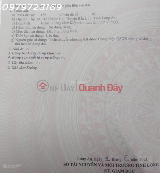 Land for sale on Road 3B, Phuoc Loi, Ben Luc, Long An, 1.35 billion VND, 108m2, Vietnam, Sales | đ 1.35 Billion