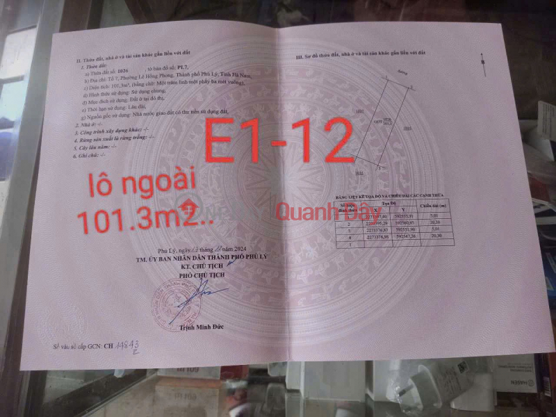ĐẤT CHÍNH CHỦ - GIÁ TỐT - Tổ 7 Phường Lê Hồng Phong, TP Phủ Lý - Hà Nam Niêm yết bán