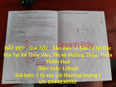 ĐẤT ĐẸP - GIÁ TỐT - Cần Bán Lô Đất Vị Trí Đắc Địa Tại Xã Thủy Vân, Thị xã Hương Thủy, Thừa Thiên Huế _0