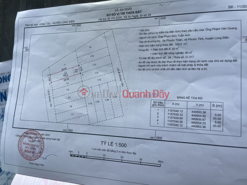 Owner Urgently Sells Land Lot, Nice Location, Provincial Road 44A, An Ngai Commune, Long Dien District, Ba Ria - Vung Tau Sales Listings