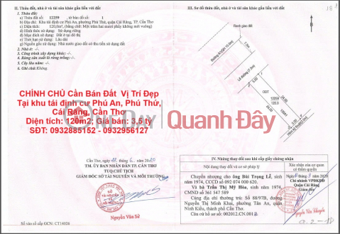 CHÍNH CHỦ Cần Bán Đất Vị Trí Đẹp Tại khu tái định cư Phú An, Phú Thứ, Cái Răng, Cần Thơ _0