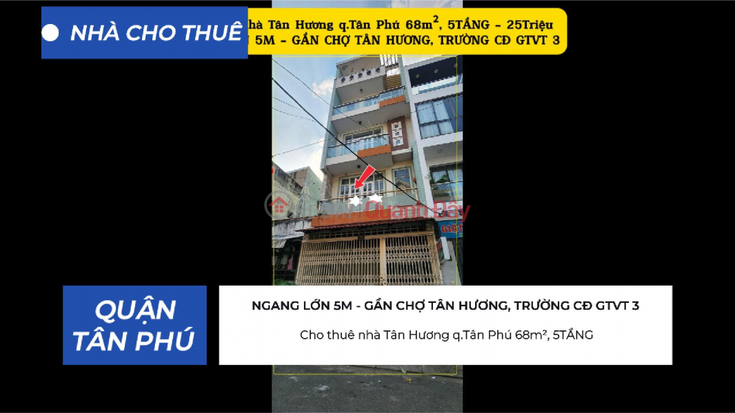 House for rent in Tan Huong Ward, Tan Phu District, 68m², 5 floors - 25 million VND - near market and schools. Rental Listings