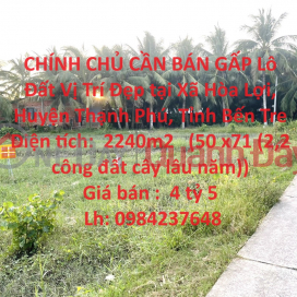 OWNER NEEDS TO SELL LOT OF Land, Beautiful Location, Hoa Loi Commune, Thanh Phu District, Ben Tre Province _0