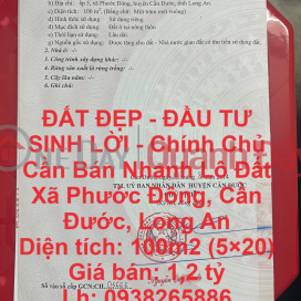 ĐẤT ĐẸP - ĐẦU TƯ SINH LỜI - Chính Chủ Cần Bán Nhanh Lô Đất Xã Phước Đông, Cần Đước, Long An _0