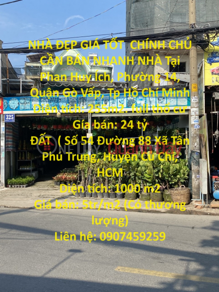 NHÀ ĐẸP GIÁ TỐT CHÍNH CHỦ CẦN BÁN NHANH NHÀ Tại Phan Huy Ích, Phường 14, Quận Gò Vấp Niêm yết bán