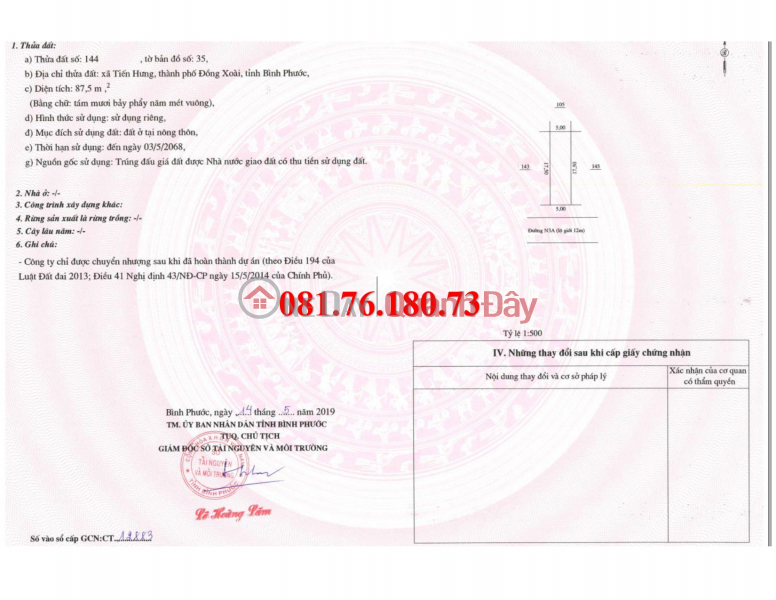 Bán gấp nền đất (5x25) MT đường nhựa, LG: 24m; Ngay TT TP Đồng Xoài- Giá đầu tư 6xx triệu Niêm yết bán