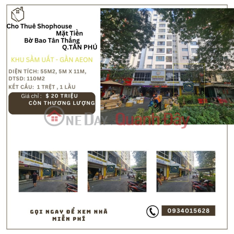 Cho thuê Shophouse Mặt Tiền Bờ Bao Tân Thắng 55m2, 1Lầu, SÁT AEON _0