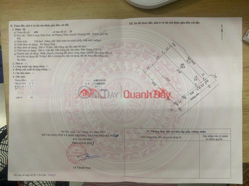 đ 10 Million, THE SECOND MOST BEAUTIFUL LAND LOT 130.4M IN PHUNG CHAU-CHUONG MY-HANOI