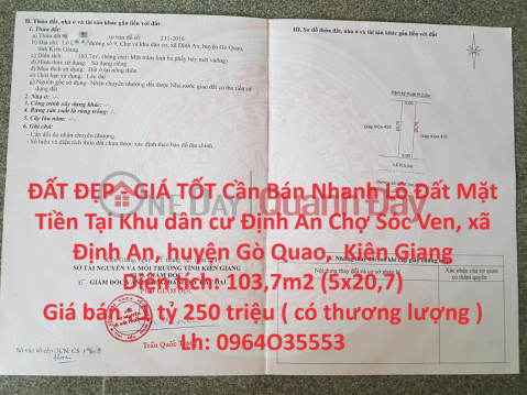 BEAUTIFUL LAND - GOOD PRICE For Quick Sale Front Lot In Dinh An Residential Area Cho Soc Ven Go Quao _0